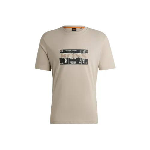 HUGO BOSS Regular-Fit T-Shirt In Cotton With Seasonal Artwork T-Shirt Men's Beige