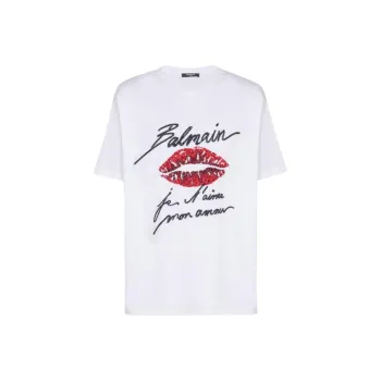 BALMAIN Love Letter And Lips Embroidered T Shirt
