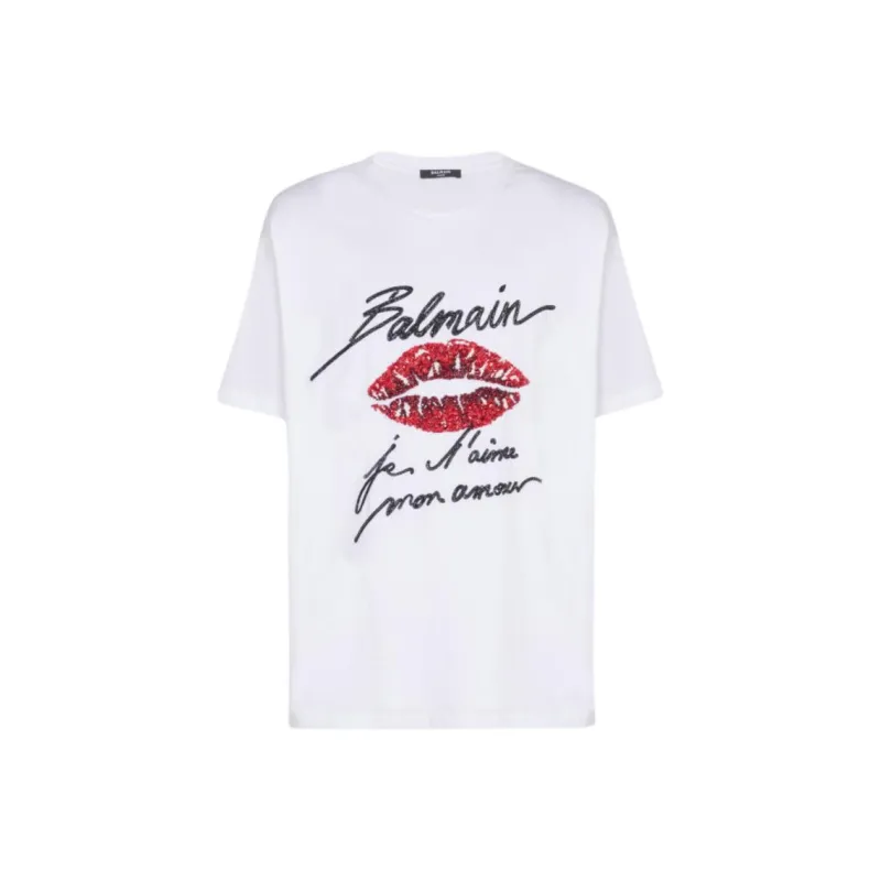 BALMAIN Love Letter And Lips Embroidered T Shirt-0