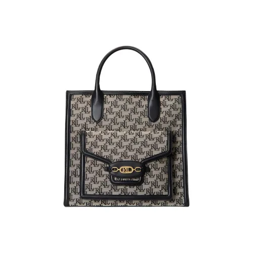 Polo Ralph Lauren Fabric Cow Leather Patchwork Tote Bag Shopping Bag Handbag Large Size Women's Black