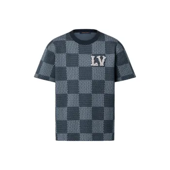LOUIS VUITTON Damier Short Sleeved Crewneck With Lv Crystal Patch