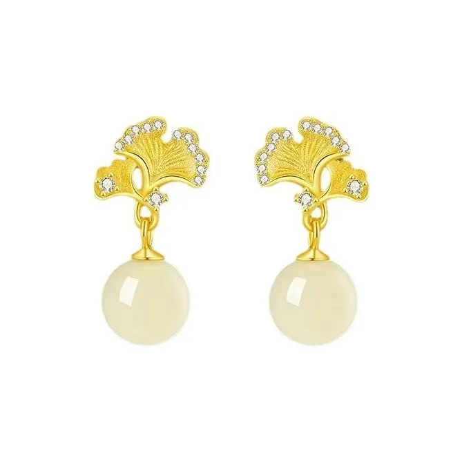 Yagu Earrings Pale Greenish White Jade Women's-0