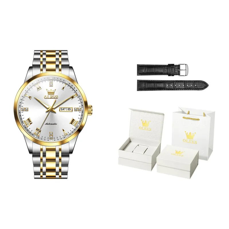 OLEVS Minimalist Series Mechanical Movement Stainless Steel Watchband Watch Men's Watches Black Dial-15