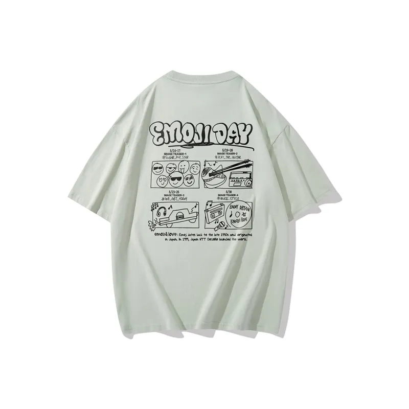 Emoji Loose Fit Crew Neck Short Sleeved T Shirts Unisex-9