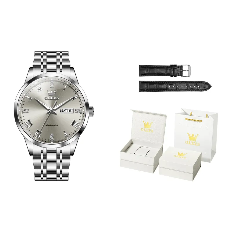 OLEVS Minimalist Series Mechanical Movement Stainless Steel Watchband Watch Men's Watches Black Dial-10