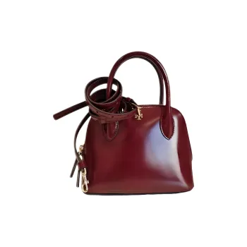 TORY BURCH Emerson Lacquered Finish Cow Leather Dome Bag Shoulder Bag Crossbody Bag Handbag Mini Women's Burgundy