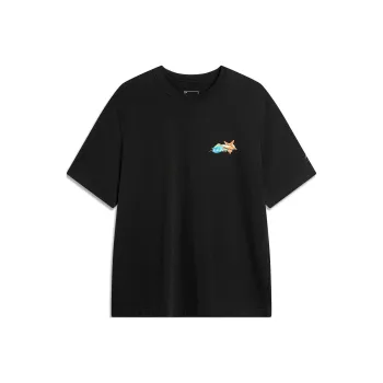 LiNing Sports Trend Series T Shirt Men's Black Blue Print Combination
