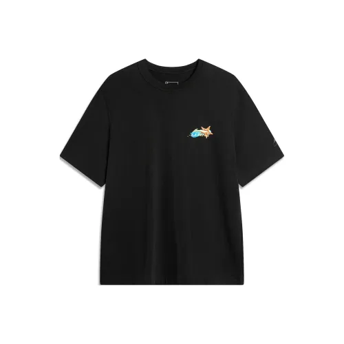 LiNing Sports Trend Series T Shirt Men's Black Blue Print Combination