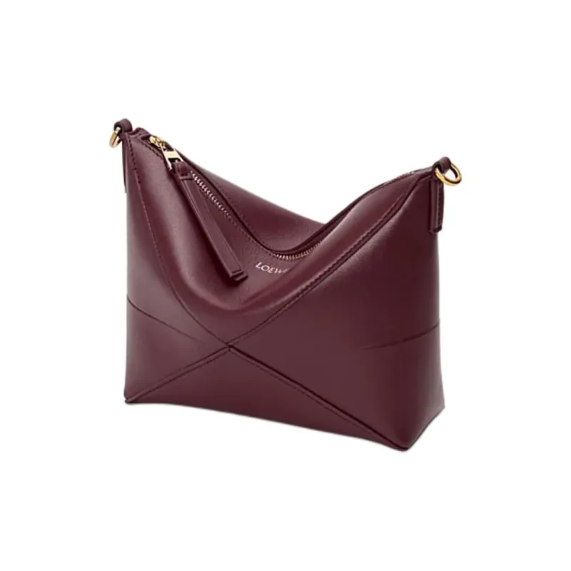 LOEWE Puzzle Fold Cow Leather Clutch, Crossbody Bag, Shoulder Bag Women's Burgundy-2