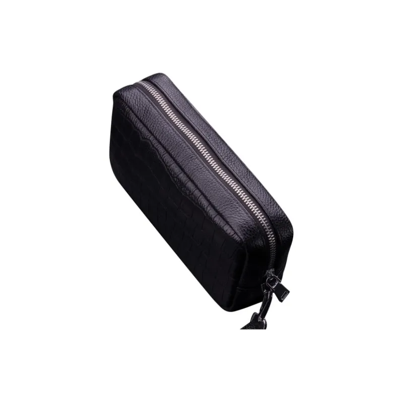 DOSRFINI Top Grain Cow Leather Cell Phone Pouch With Clutch Handbag Regular Men's Black-4