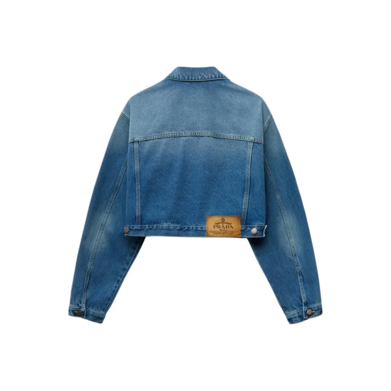 PRADA Logo Patch Cropped Denim Jacket-1