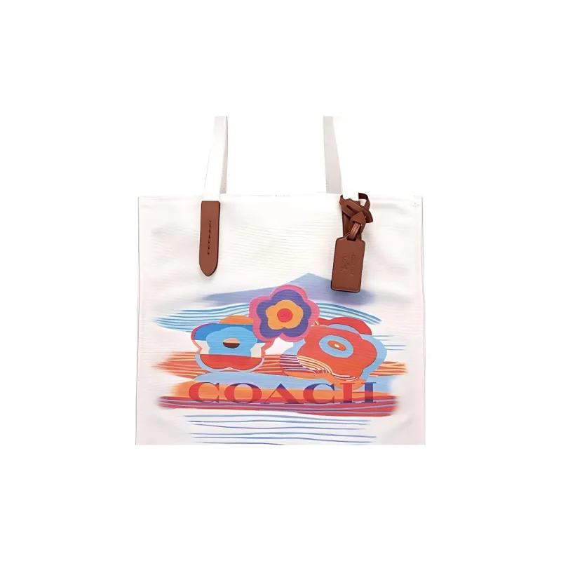 COACH Fabric With Leather Tote Bag, Shopping Bag, Handbag, Shoulder Bag Regular Women's White-3