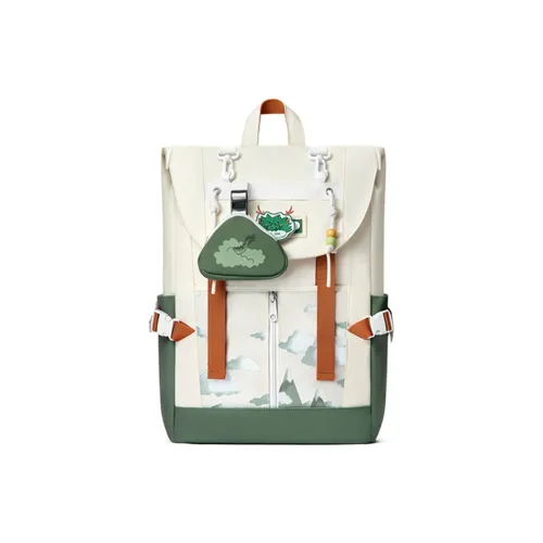 MR.ACE HOMME Fabric High School Backpack Travel Large Capacity Laptop Bag Commute Unisex Auspicious Clouds Green