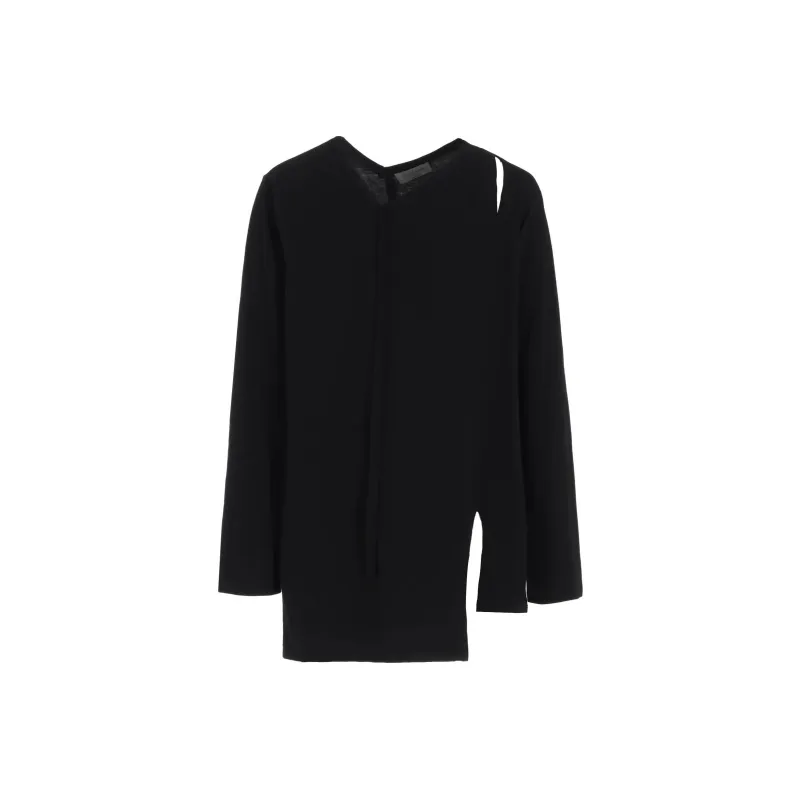 Yohji Yamamoto Single Jersey Binder V Neck Long Sleeve T Shirt-0