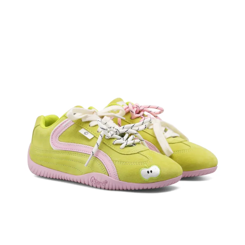 Cat&Sofa Slip Resistant Coverage Wear Resistant Low Top Skateboard Shoes Unisex Green Apple-2