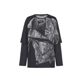 BALMAIN Biker Jacket Printed Long Sleeved T Shirt