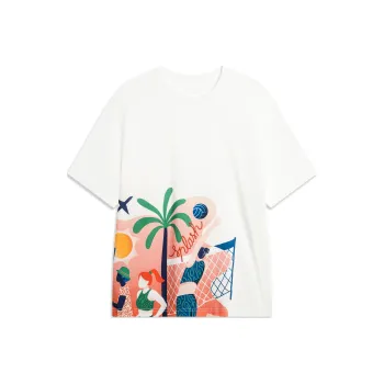LiNing Sports Life Collection Drop Shoulder Sleeve T Shirt Men's Ivory Front And Back Large Image