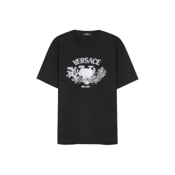 VERSACE University Coral Embroidered Crewneck T Shirt
