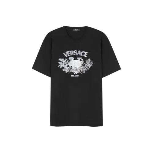 VERSACE University Coral Embroidered Crewneck T Shirt