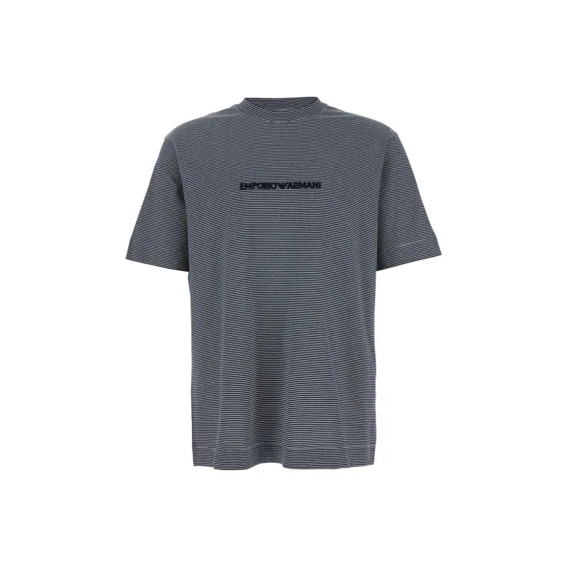 EMPORIO ARMANI Logo Embroidered Striped T Shirt-0