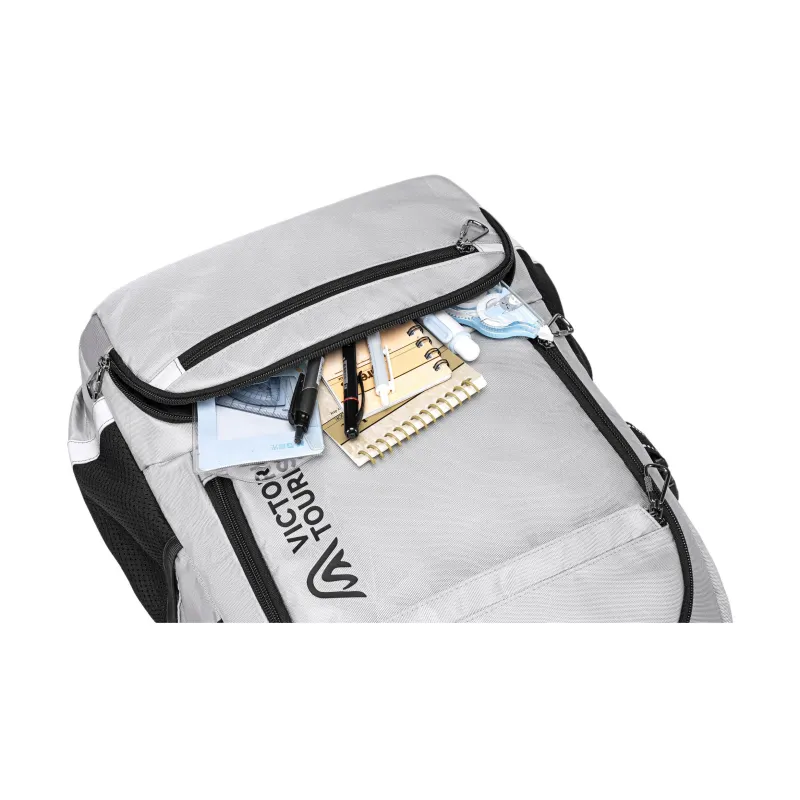 Victorian Traveler Fabric Double Shoulder Backpack Regular Unisex Silver Gray-16