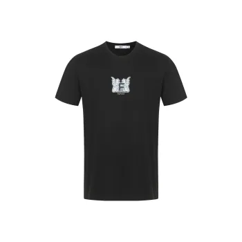 FERRE Letter 3D Effect Embossed Rhinestone Trim Crew Neck Short Sleeved T Shirt Men's Black