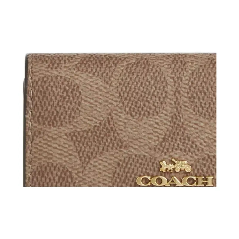 COACH Key Case Coated Canvas Key Pouch Mini Women's Tan And Brown-2