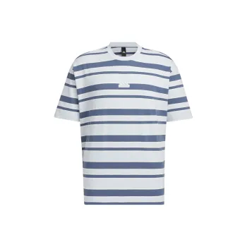 Adidas Logo Stripe T shirt Asia Sizing 'Grey Navy'