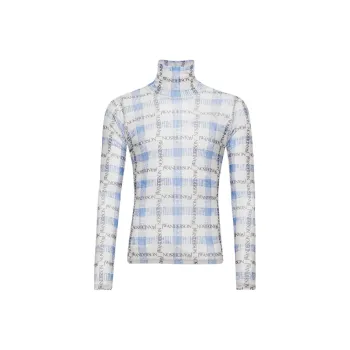 JW Anderson Logo Grid Check Printed Sheer Long Sleeved Top