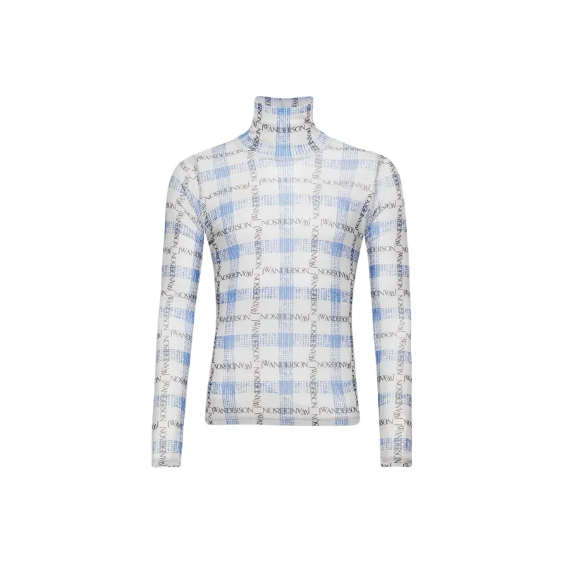 JW Anderson Logo Grid Check Printed Sheer Long Sleeved Top-0