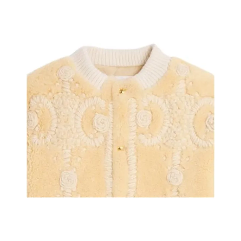 CELINE Triomphe Cardigan Jacket In Curly Lambskin-3