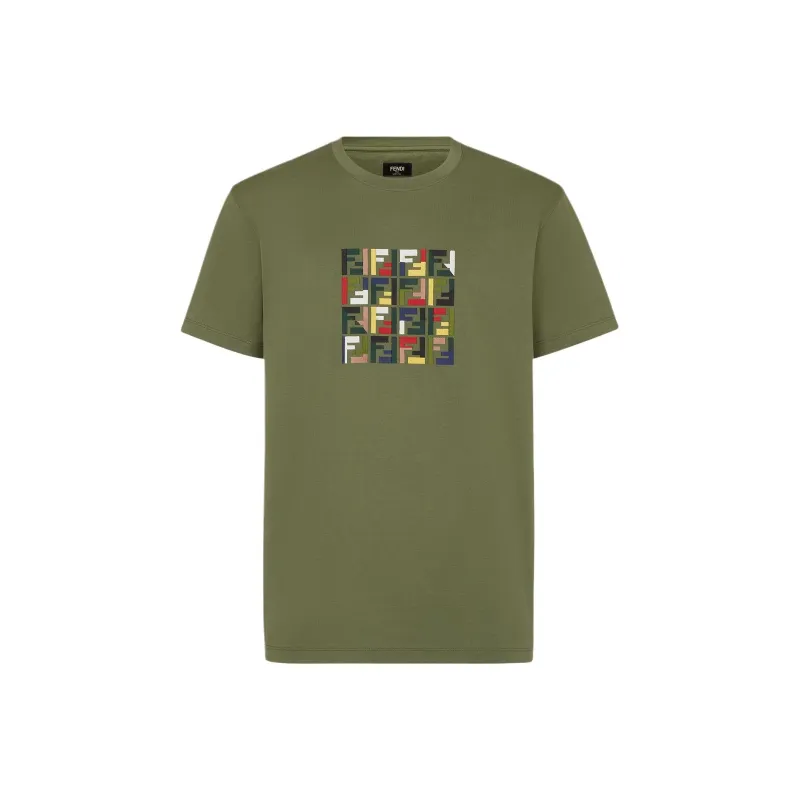 FENDI Logo Embroidered Crewneck T Shirt-0