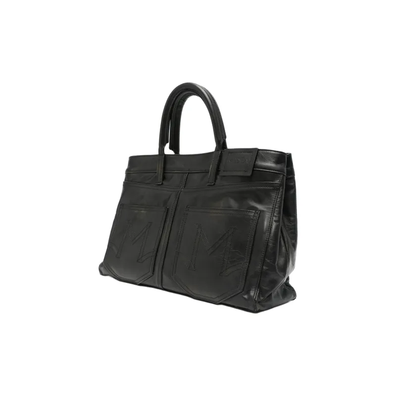 MEDEA Calfskin Tote Bag, Shopping Bag, Handbag Women's Black-1