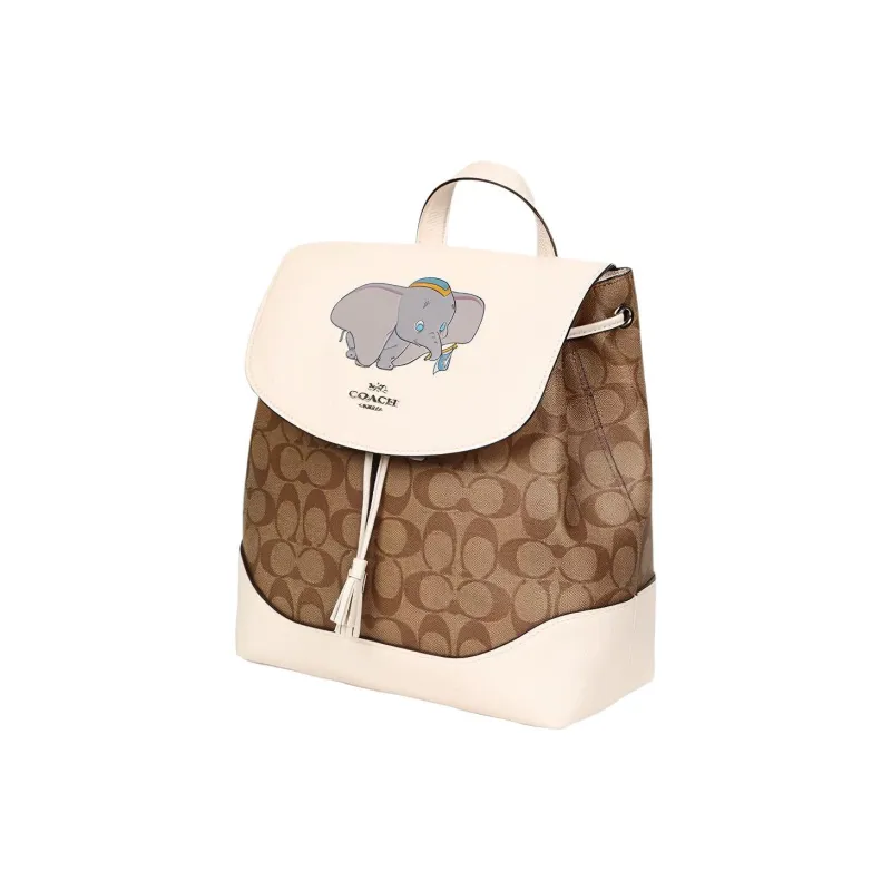 COACH Disney Collaboration Elle Canvas With Leather Kids' Backpack Medium Size Women's White Multicolor Monogram-1