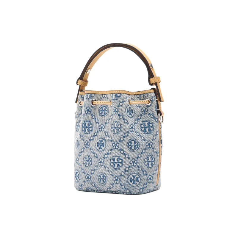 TORY BURCH T Monogram Denim Mini Bucket Bag Powder Blue-1
