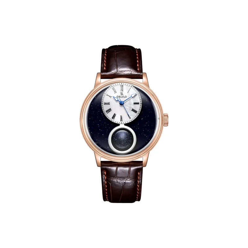 OBLVLO Automatic Mechanical Movement Cowhide Strap Men's Watches Blue Dial-6