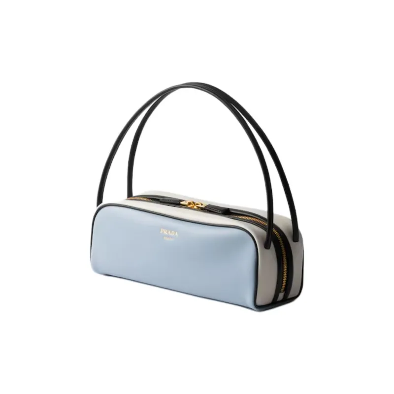 PRADA Calfskin Shoulder Bag Women's Sky Blue/White-1