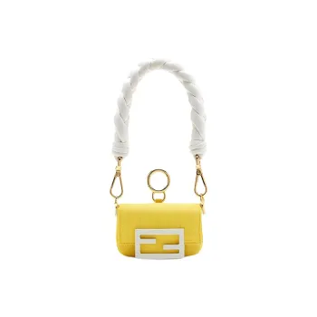 FENDI Baguette Lambskin Nylon Baguette Bag Handbag Women's Yellow & White