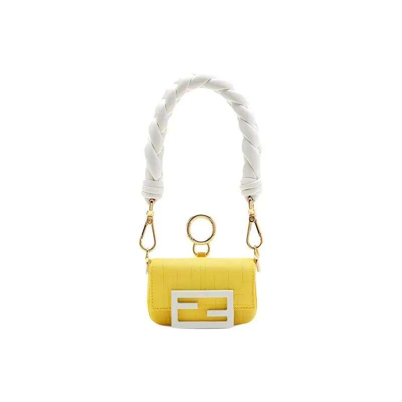 FENDI Baguette Lambskin Nylon Baguette Bag Handbag Women's Yellow & White-0