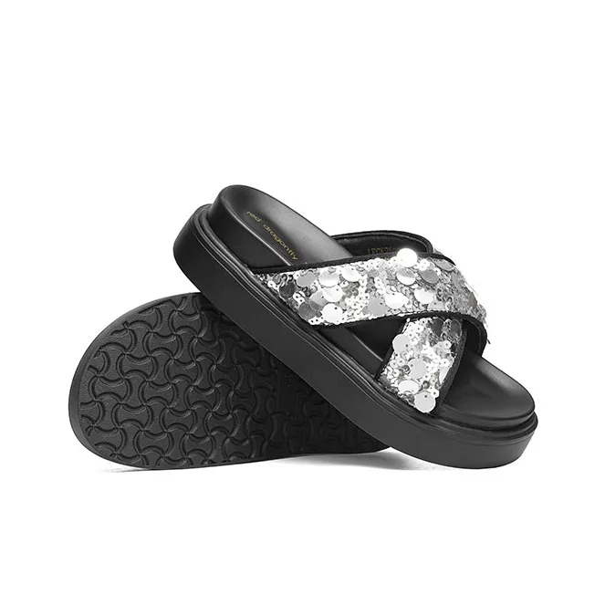RED DRAGONFLY PU Polyurethane Sequins Slip Resistant Slide Slippers Women's-9