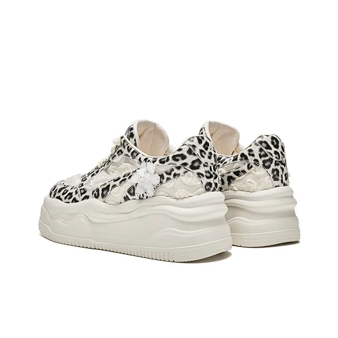 HR Low Top Skateboard Shoes Women's White Leopard Print-3
