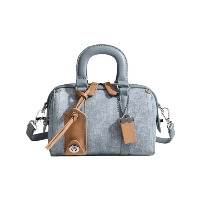 OCTSUI Synthetic Leather Boston Bag One Shoulder Handbags Women's Brown/Ecru/Glacier Blue-10