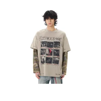 WLNEXT T Shirts Handsome High Quality Camouflage Stitched Tops Tide Unisex Khaki