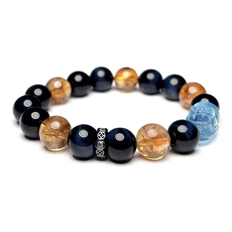 MOUNTAINS AND MANS Tiger's Eye Stone New Chinese Style Luxury Good Luck Beaded Bracelet Unisex-1