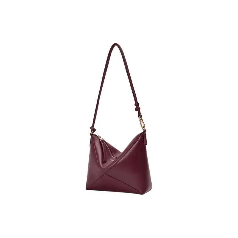 LOEWE Puzzle Fold Cow Leather Clutch, Crossbody Bag, Shoulder Bag Women's Burgundy-1