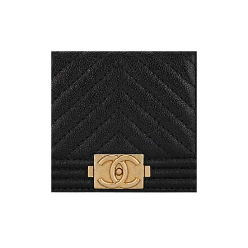 CHANEL Grain Cow Leather Coin Purse Men's Black-3