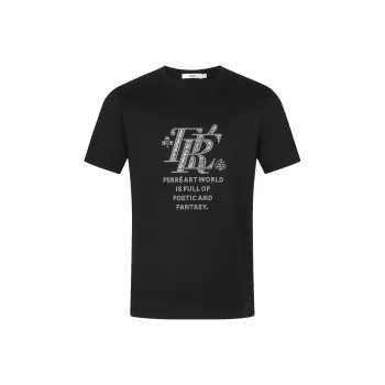 FERRE Rhinestone Decoration Letter Pullover Crew Neck Short Sleeved T Shirt Men's Black
