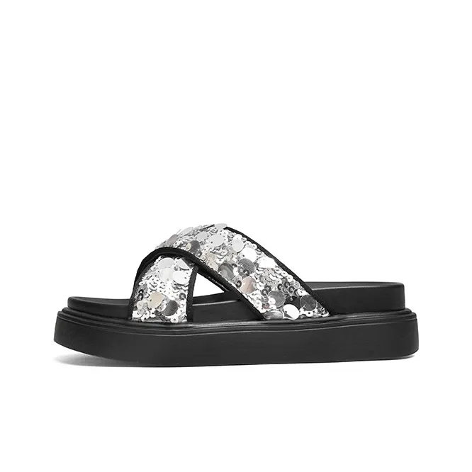 RED DRAGONFLY PU Polyurethane Sequins Slip Resistant Slide Slippers Women's-4
