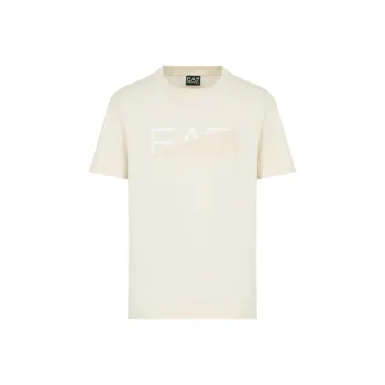 EMPORIO ARMANI EA7 Letter Logo Print Casual Crew Neck Short Sleeved T Shirt T Shirt Men's Cream Apricot