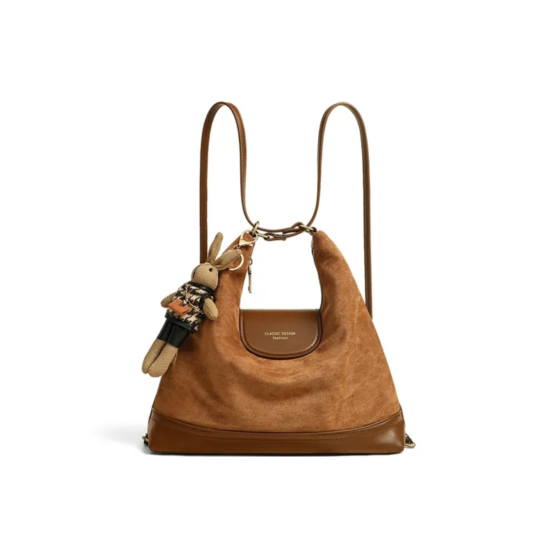 COMELY Fabric With Synthetic Leather Backpack, Underarm Shoulder Bag, Tote Three in One Bag Regular Women's Chocolate-1